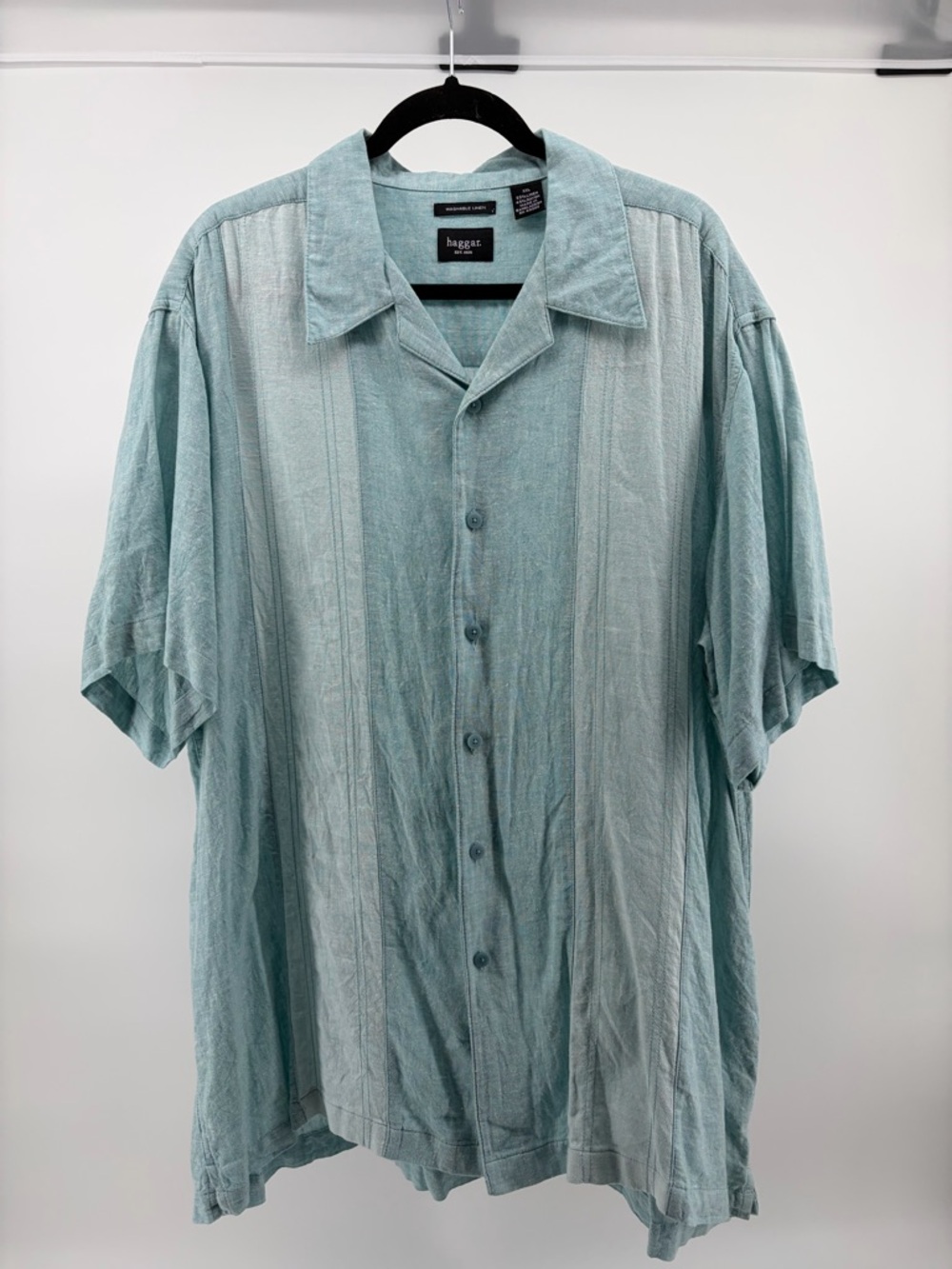 Haggar Washable Linen Blend Short Sleeve Open Collar Men Size XXL Button Up S007